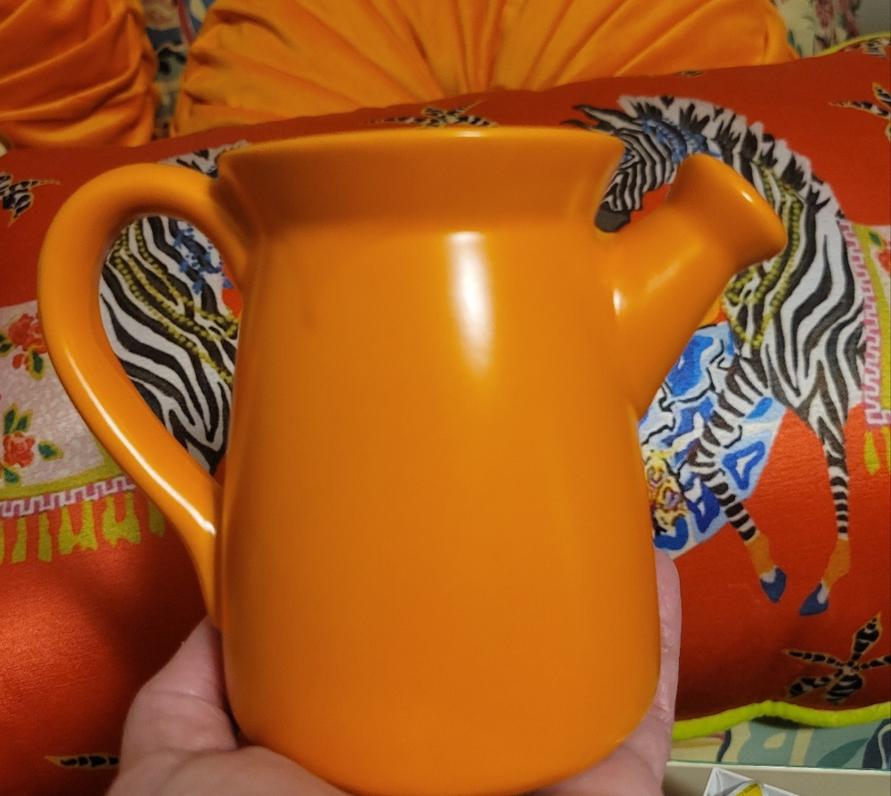 Vintage Orange Ceramic Pottery Vase Shaped Like Watering Can ~ Cute & Cheery - Picture 6 of 16